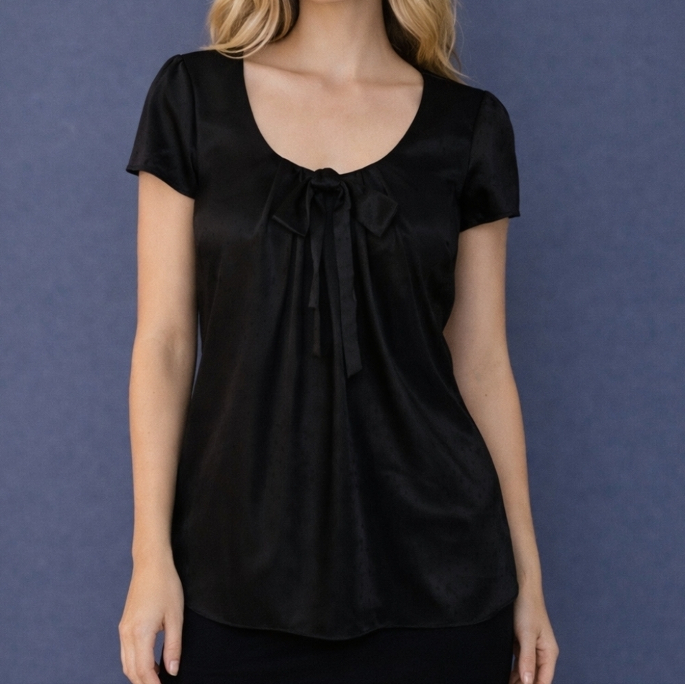 EXPRESS DESIGN STUDIO Black Bow Satin Coquette Top